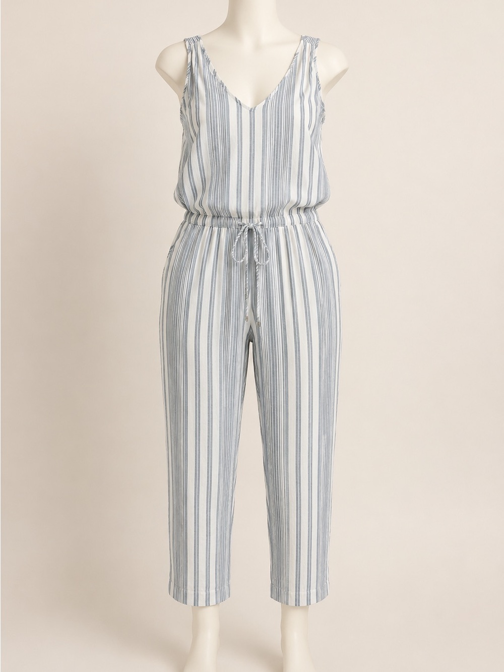 Cloth & Stone Blue White Striped Drawstring Jumpsuit Size Small